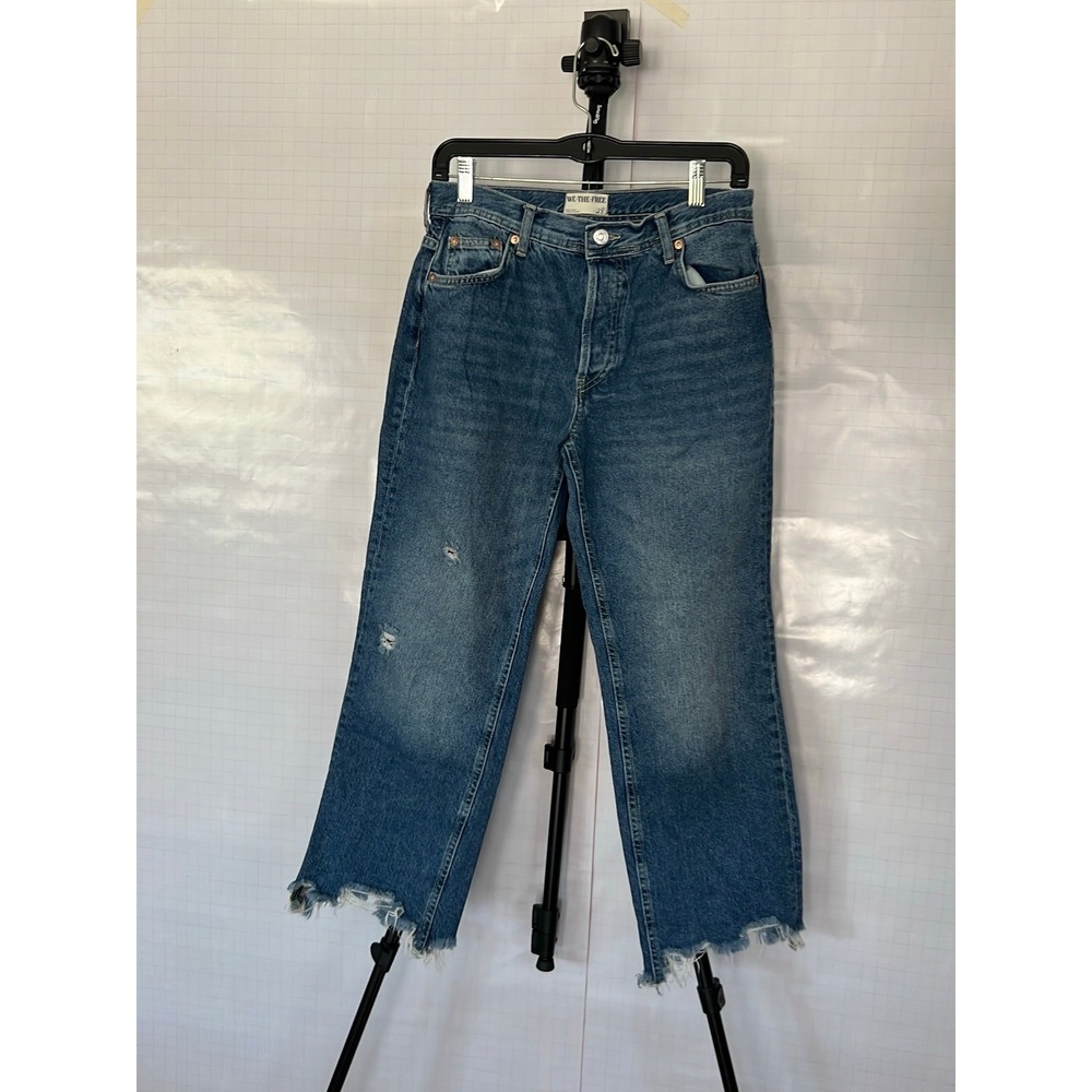 Free People We The Free Women's Jeans‎ 28 Blue Denim Straight Leg Frayed